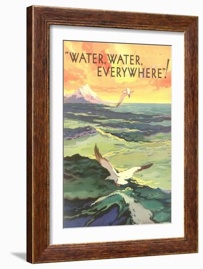 Water Everywhere, Seagull over Waves-null-Framed Giclee Print