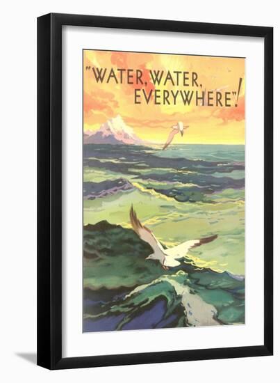 Water Everywhere, Seagull over Waves-null-Framed Giclee Print