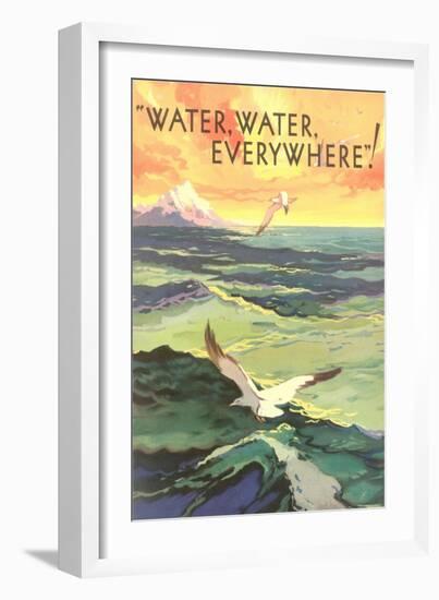 Water Everywhere, Seagull over Waves-null-Framed Giclee Print