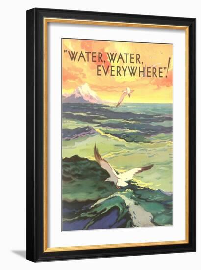 Water Everywhere, Seagull over Waves-null-Framed Giclee Print