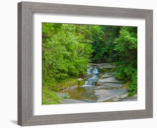 Water falling from rocks, Eagle Cliff Falls, Havana Glen Park, Finger Lakes Region, New York Sta...-null-Framed Photographic Print