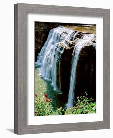 Water falling from rocks, Lower Falls, Letchworth State Park, New York State, USA-null-Framed Photographic Print