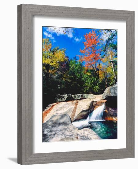 Water falling into a river, Pemigewasset River, Franconia Notch State Park, White Mountains, New...-null-Framed Photographic Print