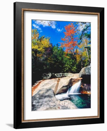 Water falling into a river, Pemigewasset River, Franconia Notch State Park, White Mountains, New...-null-Framed Photographic Print