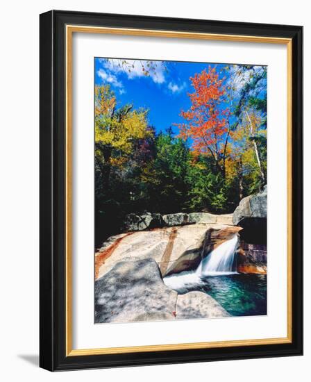 Water falling into a river, Pemigewasset River, Franconia Notch State Park, White Mountains, New...-null-Framed Photographic Print