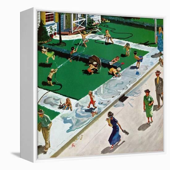 "Water Fight", June 30, 1951-Thornton Utz-Framed Premier Image Canvas