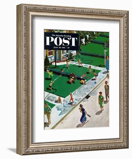 "Water Fight" Saturday Evening Post Cover, June 30, 1951-Thornton Utz-Framed Giclee Print