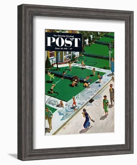 "Water Fight" Saturday Evening Post Cover, June 30, 1951-Thornton Utz-Framed Giclee Print