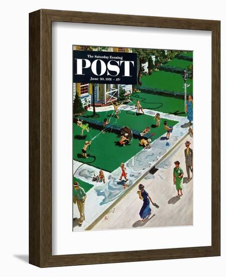 "Water Fight" Saturday Evening Post Cover, June 30, 1951-Thornton Utz-Framed Giclee Print