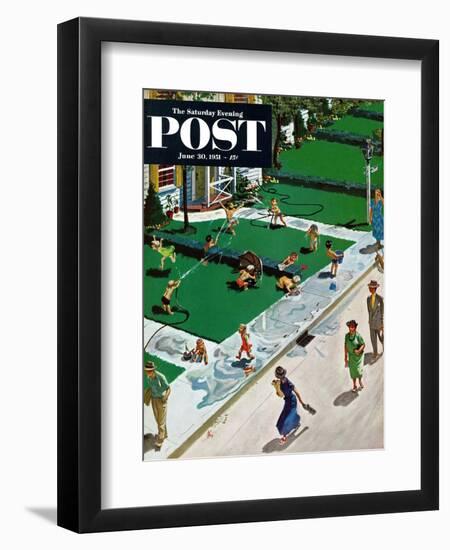 "Water Fight" Saturday Evening Post Cover, June 30, 1951-Thornton Utz-Framed Giclee Print