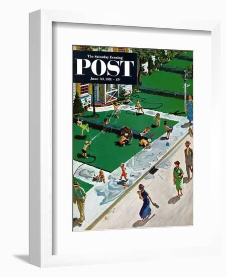 "Water Fight" Saturday Evening Post Cover, June 30, 1951-Thornton Utz-Framed Giclee Print