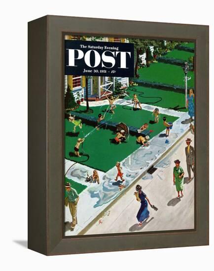 "Water Fight" Saturday Evening Post Cover, June 30, 1951-Thornton Utz-Framed Premier Image Canvas