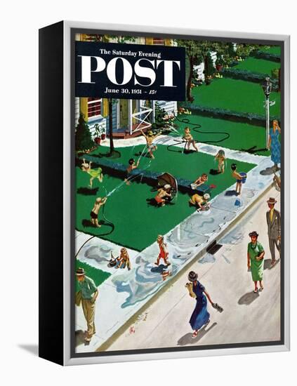 "Water Fight" Saturday Evening Post Cover, June 30, 1951-Thornton Utz-Framed Premier Image Canvas