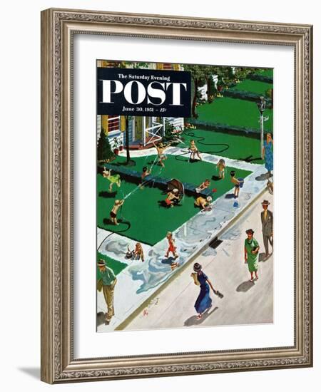 "Water Fight" Saturday Evening Post Cover, June 30, 1951-Thornton Utz-Framed Giclee Print