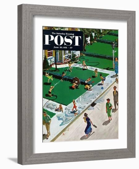 "Water Fight" Saturday Evening Post Cover, June 30, 1951-Thornton Utz-Framed Giclee Print