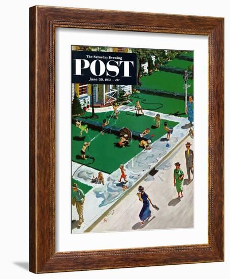 "Water Fight" Saturday Evening Post Cover, June 30, 1951-Thornton Utz-Framed Giclee Print