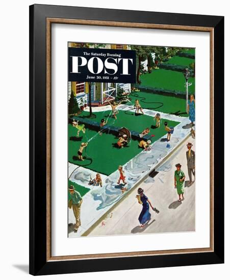 "Water Fight" Saturday Evening Post Cover, June 30, 1951-Thornton Utz-Framed Giclee Print