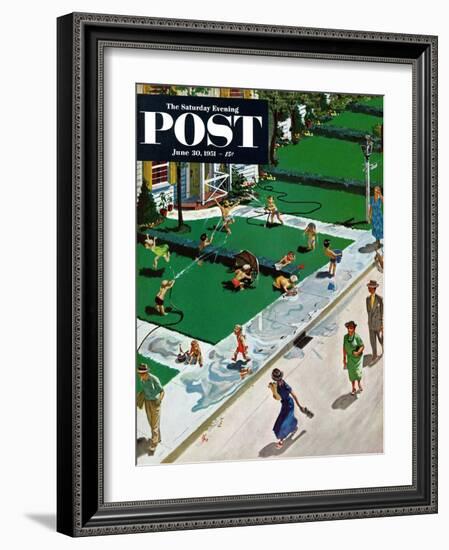 "Water Fight" Saturday Evening Post Cover, June 30, 1951-Thornton Utz-Framed Giclee Print