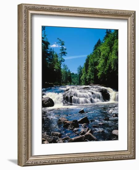 Water flowing from rocks in a forest, Buttermilk Falls, Raquette River, Adirondack Mountains, Ne...-null-Framed Photographic Print