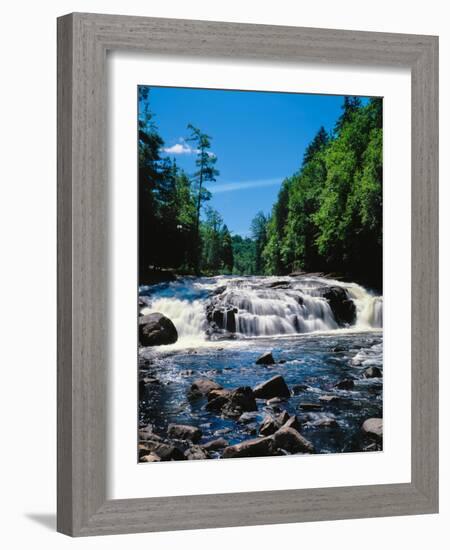 Water flowing from rocks in a forest, Buttermilk Falls, Raquette River, Adirondack Mountains, Ne...-null-Framed Photographic Print