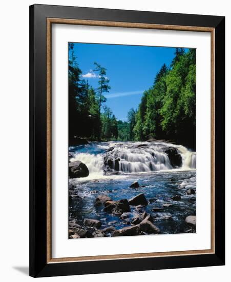 Water flowing from rocks in a forest, Buttermilk Falls, Raquette River, Adirondack Mountains, Ne...-null-Framed Photographic Print