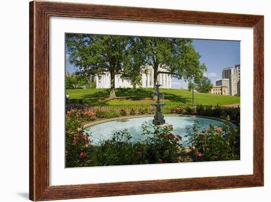 Water fountain and Virginia State Capitol, Richmond Virginia-null-Framed Photographic Print