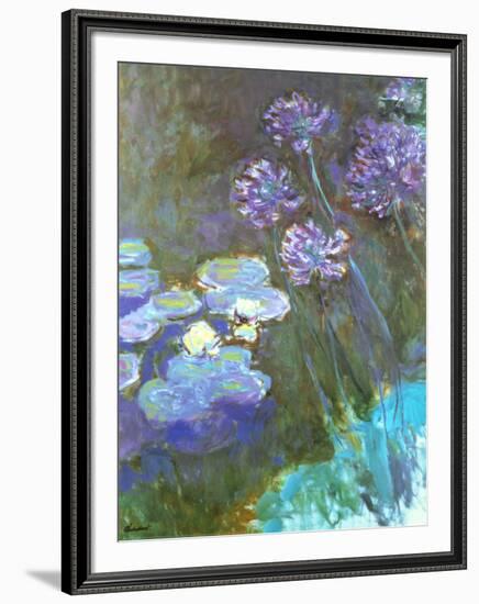 Water Lilies and Agapanthus-Claude Monet-Framed Art Print