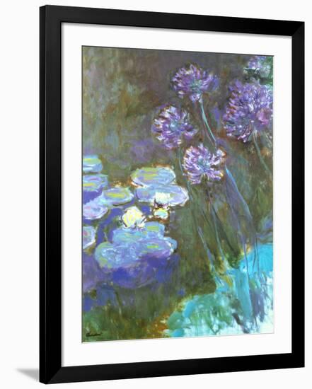 Water Lilies and Agapanthus-Claude Monet-Framed Art Print