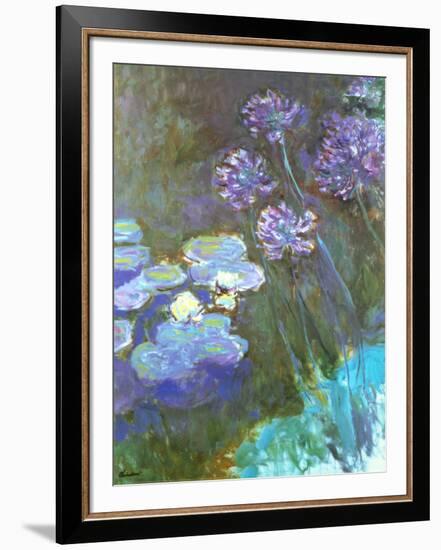 Water Lilies and Agapanthus-Claude Monet-Framed Art Print