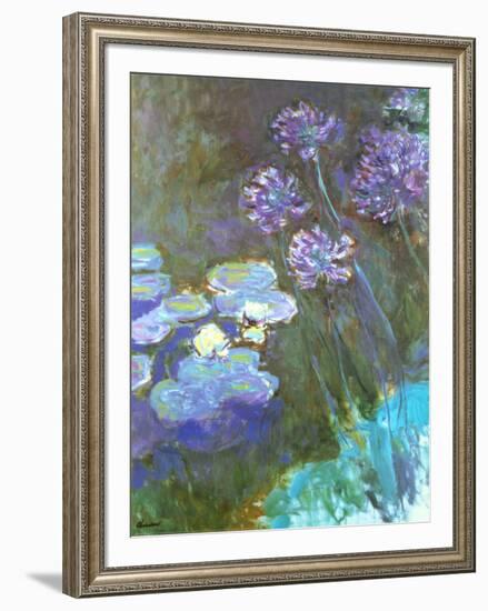 Water Lilies and Agapanthus-Claude Monet-Framed Art Print