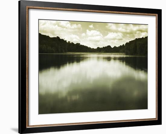 Water Reflecting Bordering Trees and Sky-Jan Lakey-Framed Photographic Print