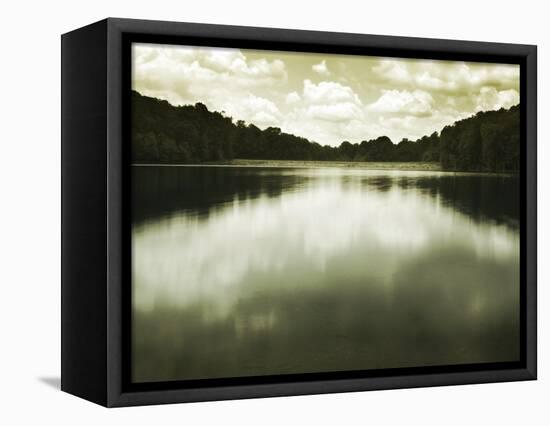 Water Reflecting Bordering Trees and Sky-Jan Lakey-Framed Premier Image Canvas