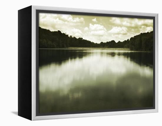 Water Reflecting Bordering Trees and Sky-Jan Lakey-Framed Premier Image Canvas