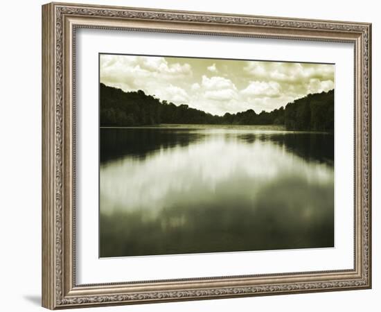 Water Reflecting Bordering Trees and Sky-Jan Lakey-Framed Photographic Print