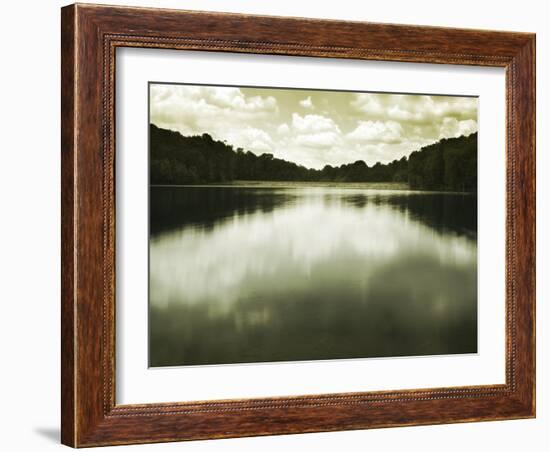 Water Reflecting Bordering Trees and Sky-Jan Lakey-Framed Photographic Print