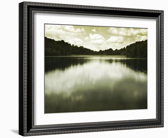 Water Reflecting Bordering Trees and Sky-Jan Lakey-Framed Photographic Print