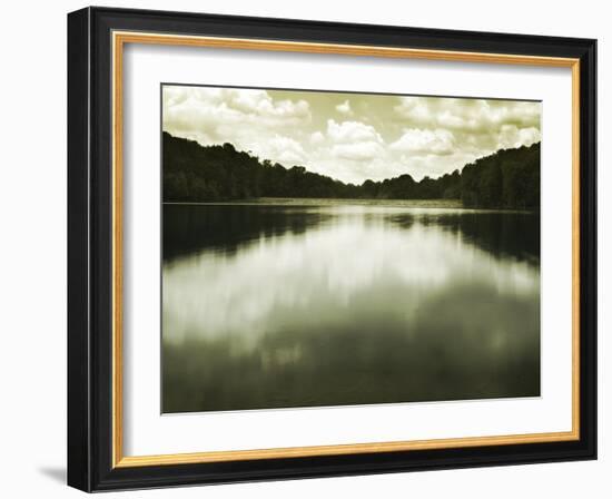 Water Reflecting Bordering Trees and Sky-Jan Lakey-Framed Photographic Print