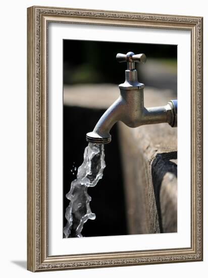 Water Running Out of a Water Tap-Frank May-Framed Photo