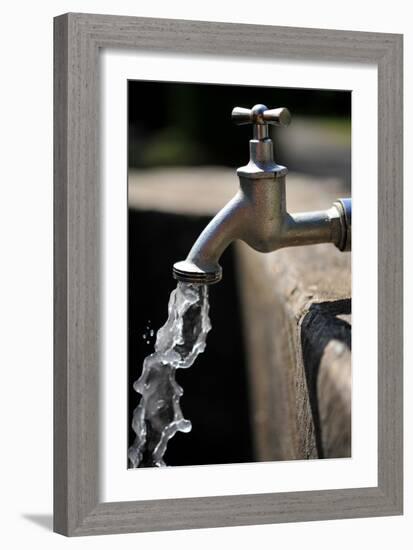 Water Running Out of a Water Tap-Frank May-Framed Photo