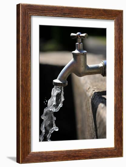 Water Running Out of a Water Tap-Frank May-Framed Photo