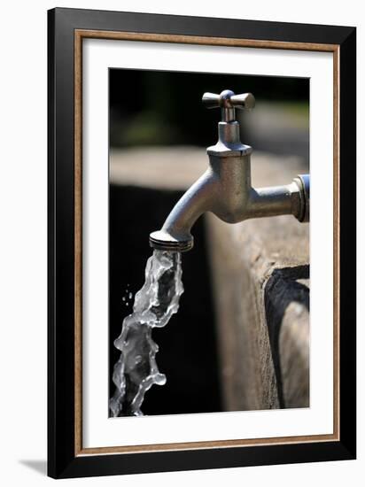 Water Running Out of a Water Tap-Frank May-Framed Photo