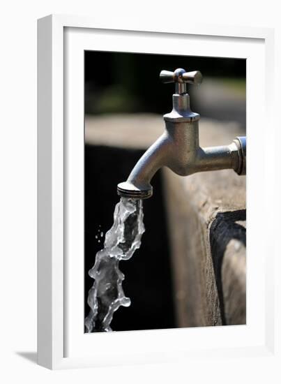 Water Running Out of a Water Tap-Frank May-Framed Photo