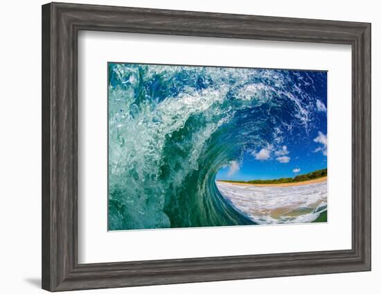 Water shot of a tubing wave off a Hawaiian beach-Mark A Johnson-Framed Photographic Print