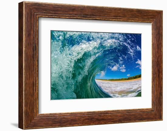 Water shot of a tubing wave off a Hawaiian beach-Mark A Johnson-Framed Photographic Print