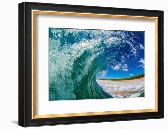 Water shot of a tubing wave off a Hawaiian beach-Mark A Johnson-Framed Photographic Print