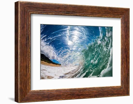 Water shot of a tubing wave off a Hawaiian beach-Mark A Johnson-Framed Photographic Print