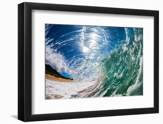 Water shot of a tubing wave off a Hawaiian beach-Mark A Johnson-Framed Photographic Print