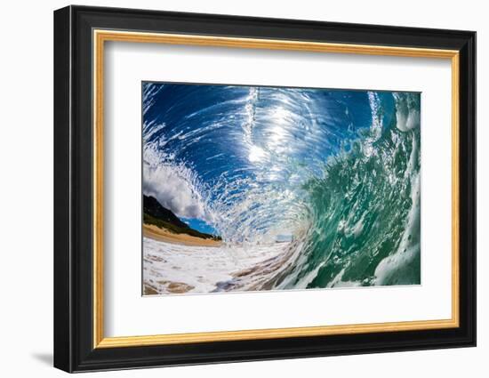 Water shot of a tubing wave off a Hawaiian beach-Mark A Johnson-Framed Photographic Print