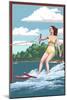 Water Skier and Lake-Lantern Press-Mounted Art Print