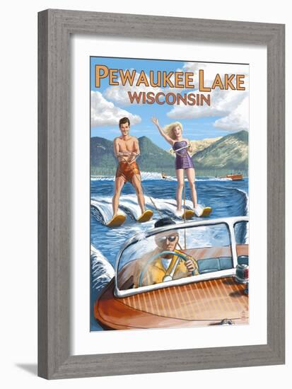 Water Skiers - Pewaukee Lake, Wisconsin-Lantern Press-Framed Art Print